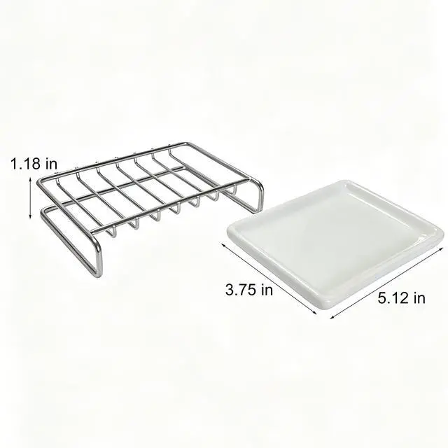 Alt view image 5 of 7 - Soap Dish, Stainless Steel Self Draining Bar Soap Holder with Ceramic Water Tray, Soap Dish Holder for Shower, Bathroom, Sink, Kitchen and Countertop