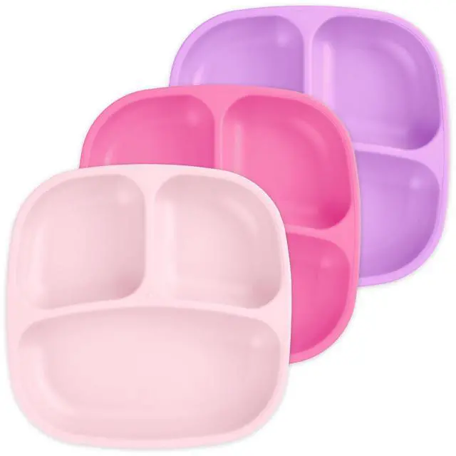 Main image of Divided Toddler Plates Set of 3 - Deep-Walled 3 Compartment Kids Plates for Picky Eaters - Dishwasher & Microwave Safe - BPA-Free - Made in USA, Princess