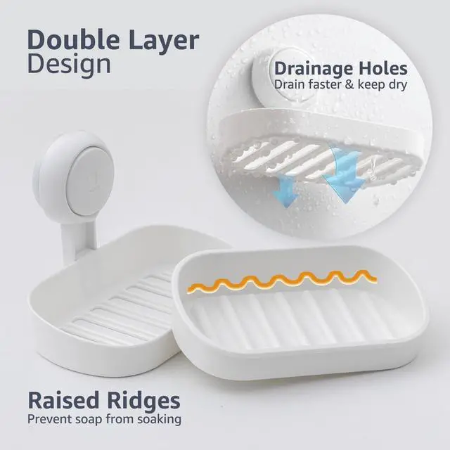 Alt view image 2 of 6 - Soap Dish Holder for Shower Suction Cup Wall Mounted Self Draining NO-Drilling Removable Bar Soap Sponge Holder for Bathroom Bathtub Kitchen Sink Waterproof Strong Vacuum Suction Adhesion