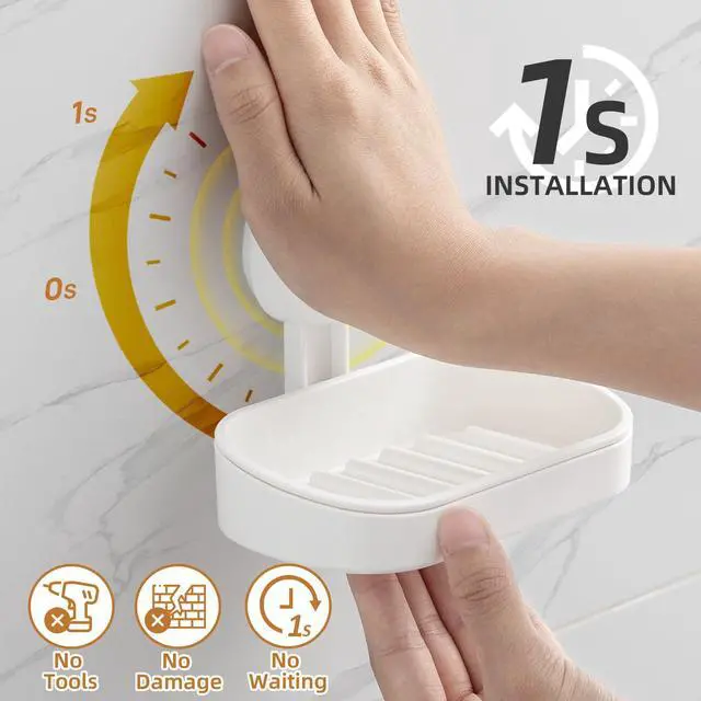 Alt view image 3 of 6 - Soap Dish Holder for Shower Suction Cup Wall Mounted Self Draining NO-Drilling Removable Bar Soap Sponge Holder for Bathroom Bathtub Kitchen Sink Waterproof Strong Vacuum Suction Adhesion