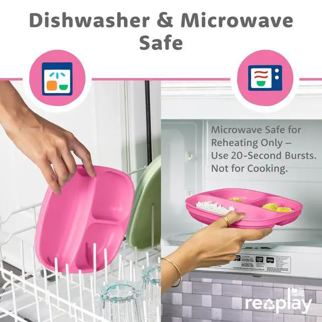 Alt view image 7 of 7 - Divided Toddler Plates Set of 3 - Deep-Walled 3 Compartment Kids Plates for Picky Eaters - Dishwasher & Microwave Safe - BPA-Free - Made in USA, Princess