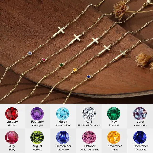 Alt view image 5 of 7 - Cross Bracelet for Women 14K Gold Plated Cross Charm Bracelet with Created Alexandrite June Birthstone Jewelry, Birthday Gifts for Catholic Women Christians