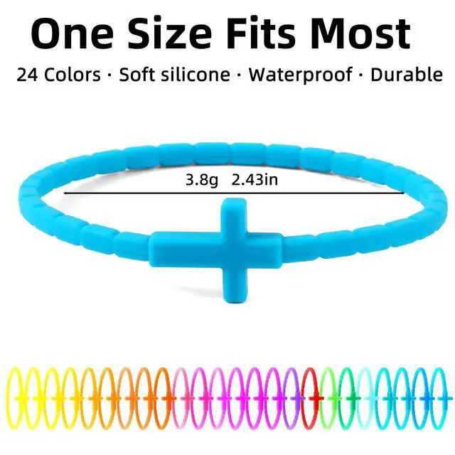 Alt view image 2 of 7 - 24Pcs Rubber Cross Bracelets for Kids & Adults Silicone Jesus Bracelet Stretchable Rubber Wristbands for Easter,Christmas, Baptism, Church Party Favors, Christian Gifts (24 Colors)