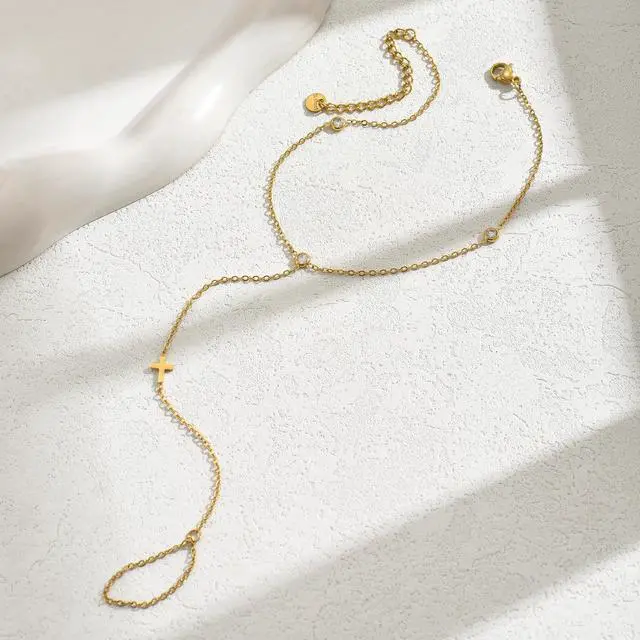 Alt view image 5 of 7 - Dainty Ankle Bracelets for Women 18K Gold Plated Tiny Cross Satellite Chain Anklets Y Shaped CZ Ankle Bracelet Jewelry Minimalist Beach Foot Jewelry for Women