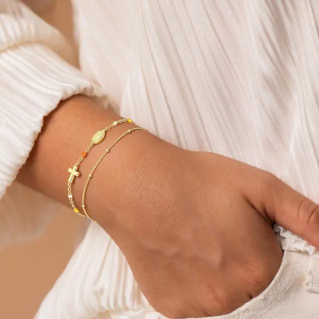 Alt view image 3 of 7 - Cross Bracelet for Women - 14K Gold Plated Virgin Mary Cross Bracelets for Women Trendy Dainty Virgin Mary Bracelet Christian Baptism Religious Faith Jewelry Gifts