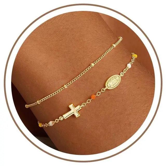 Main image of Cross Bracelet for Women - 14K Gold Plated Virgin Mary Cross Bracelets for Women Trendy Dainty Virgin Mary Bracelet Christian Baptism Religious Faith Jewelry Gifts