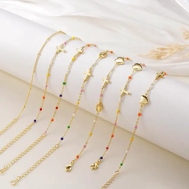 Alt view image 6 of 7 - Cross Bracelet for Women - 14K Gold Plated Virgin Mary Cross Bracelets for Women Trendy Dainty Virgin Mary Bracelet Christian Baptism Religious Faith Jewelry Gifts