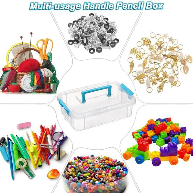 Alt view image 5 of 7 - Clear Plastic Storage Box, Portable Organizer Container with Blue Handle, Stackable Storage Bin for Office Home, Multi-Use Container Box with Lid for Stationery Jewelry Craft Sewing Supplies