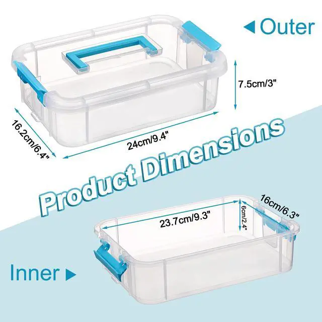 Alt view image 3 of 7 - Clear Plastic Storage Box, Portable Organizer Container with Blue Handle, Stackable Storage Bin for Office Home, Multi-Use Container Box with Lid for Stationery Jewelry Craft Sewing Supplies