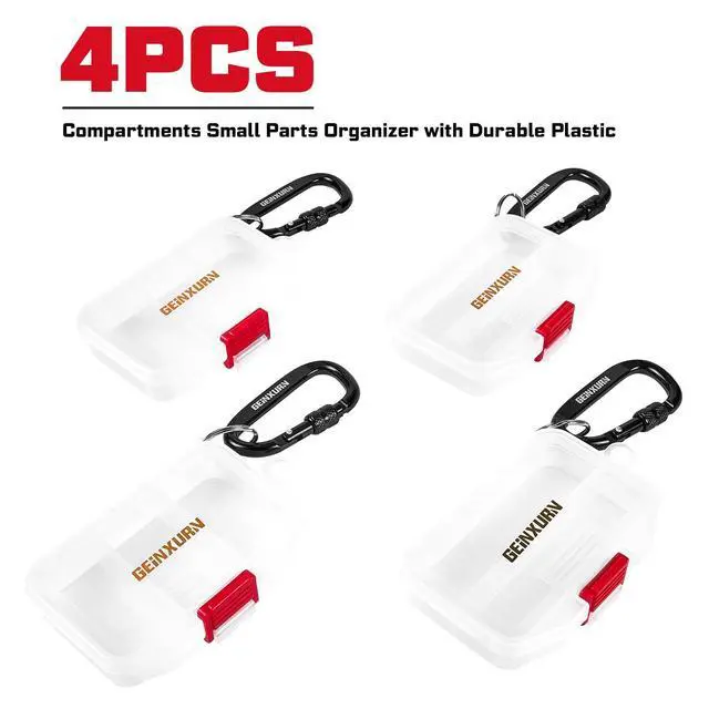 Alt view image 3 of 7 - Small Parts Organizer, 4Pcs Plastic Transparent Portable Tools Boxes with Dividers for Small Accessories Storage Cases