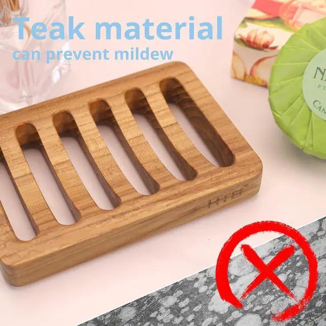 Alt view image 4 of 7 - Slotted Soap Dish 2 Pack Teak Wood by HTB, Kitchen Wooden Sponge Holder, Self Draining Soap Dish for Shower, Sink, Bathroom, Bathtub, RV
