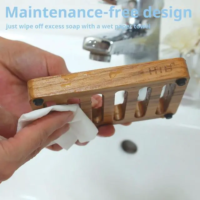 Alt view image 6 of 7 - Slotted Soap Dish 2 Pack Teak Wood by HTB, Kitchen Wooden Sponge Holder, Self Draining Soap Dish for Shower, Sink, Bathroom, Bathtub, RV