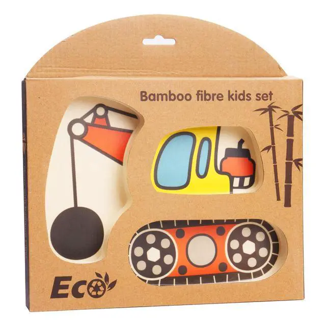 Alt view image 2 of 7 - Kid Plate Set Bamboo Toddler Plates Dinnerware Dinner Dish Set Baby Feeding Spill Proof Divided Plate - Baby Spoon and fork 3-Piece Set for Kids and Toddlers Teaches Child Portion Control
