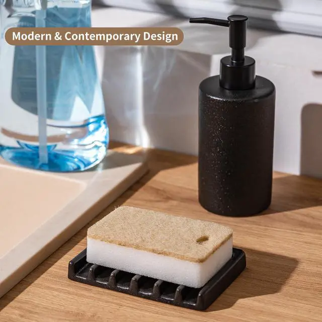 Alt view image 7 of 7 - Self Draining Premium Ceramic Soap Dish, Bar Waterfall Soap Dish, Shower Soap Holder Sponge Holder Soap Tray Savers for Bathroom, Shower, Kitchen, Sink and Countertop