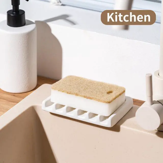 Alt view image 6 of 7 - Self Draining Premium Ceramic Soap Dish, Bar Waterfall Soap Dish, Shower Soap Holder Sponge Holder Soap Tray Savers for Bathroom, Shower, Kitchen, Sink and Countertop