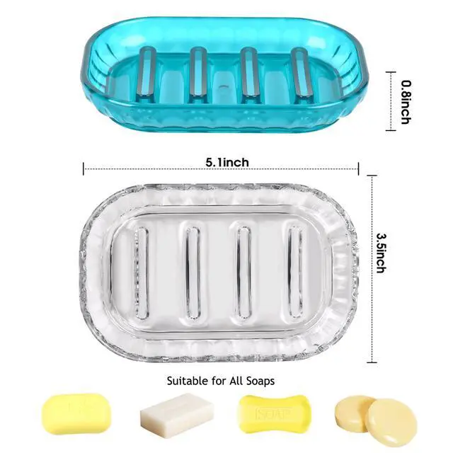 Alt view image 3 of 6 - 2 Pack Soap Dish Holder for Bar Soap, Bathroom Soap Dishes Bar Soap Holder Tray, Soap Dishes for Shower Bathroom, Kitchen Sink Soap Dish, Clear