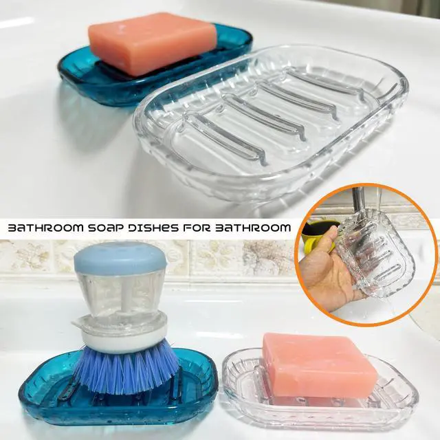 Alt view image 6 of 6 - 2 Pack Soap Dish Holder for Bar Soap, Bathroom Soap Dishes Bar Soap Holder Tray, Soap Dishes for Shower Bathroom, Kitchen Sink Soap Dish, Clear