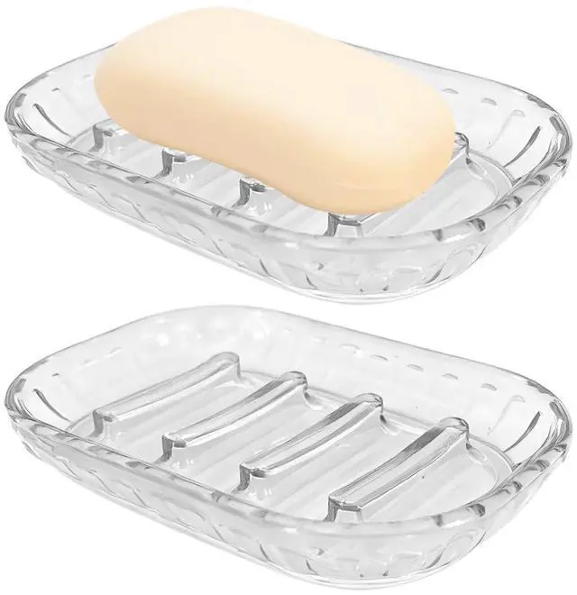Main image of 2 Pack Soap Dish Holder for Bar Soap, Bathroom Soap Dishes Bar Soap Holder Tray, Soap Dishes for Shower Bathroom, Kitchen Sink Soap Dish, Clear