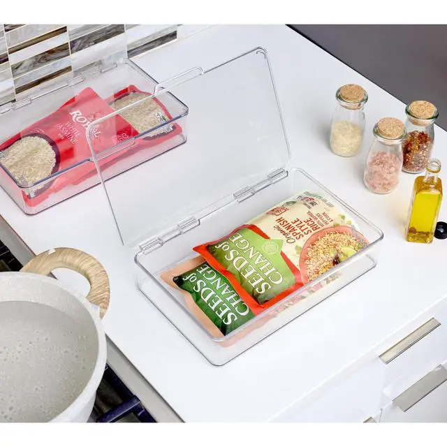 Alt view image 7 of 7 - Kitchen Binz BPA-Free Plastic Stackable Organizer Box with Lid - 7.26" x 10.75" x 2.37", Clear