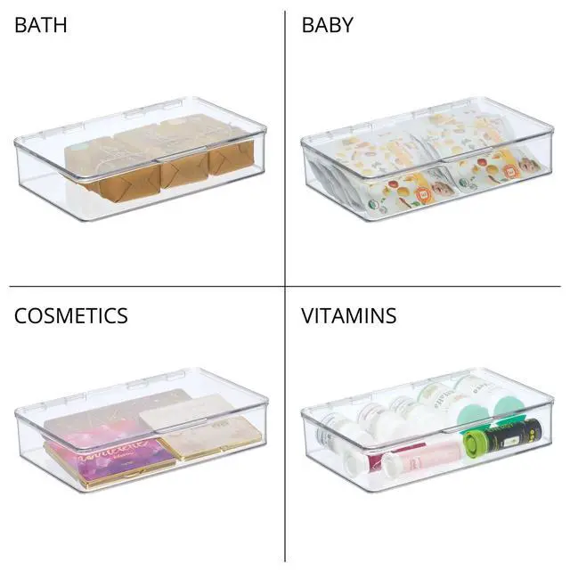 Alt view image 4 of 7 - Kitchen Binz BPA-Free Plastic Stackable Organizer Box with Lid - 7.26" x 10.75" x 2.37", Clear