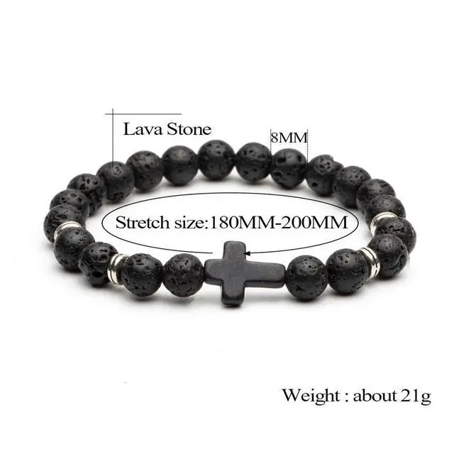 Alt view image 6 of 6 - 4PCS Cross Beads Bracelet for Men Women 8mm Healing Lava Stone Stretch Bracelets,7.5"