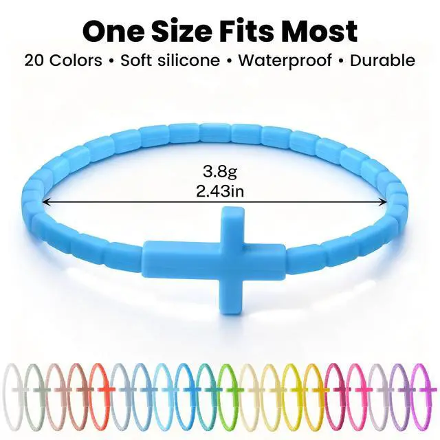 Alt view image 2 of 5 - 20 Pcs Silicone Cross Bracelets for Kids & Adults - Religious Jesus Faith Bracelet Set, Stretchable Rubber Wristbands for Easter, Baptism, Church Party Favors, Bulk Multi-Color Christian Gifts