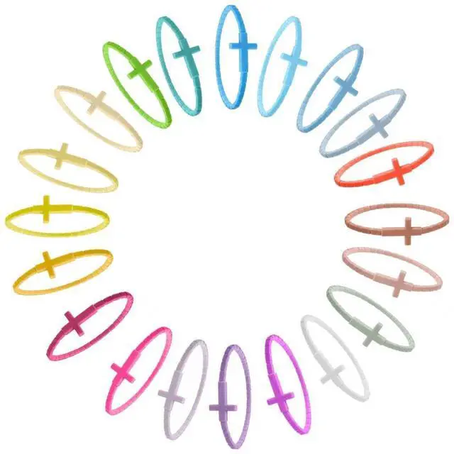 Main image of 20 Pcs Silicone Cross Bracelets for Kids & Adults - Religious Jesus Faith Bracelet Set, Stretchable Rubber Wristbands for Easter, Baptism, Church Party Favors, Bulk Multi-Color Christian Gifts