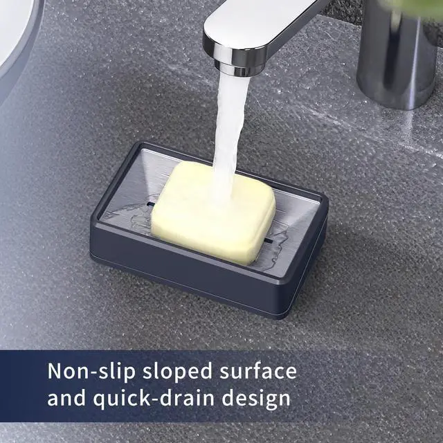 Alt view image 3 of 6 - Soap Dish Tray with Drain, Stainless Steel Soap Bar Holder for Bathroom Shower Kitchen Sink, Double Layer Draining Soap Container Box with Suction Cups