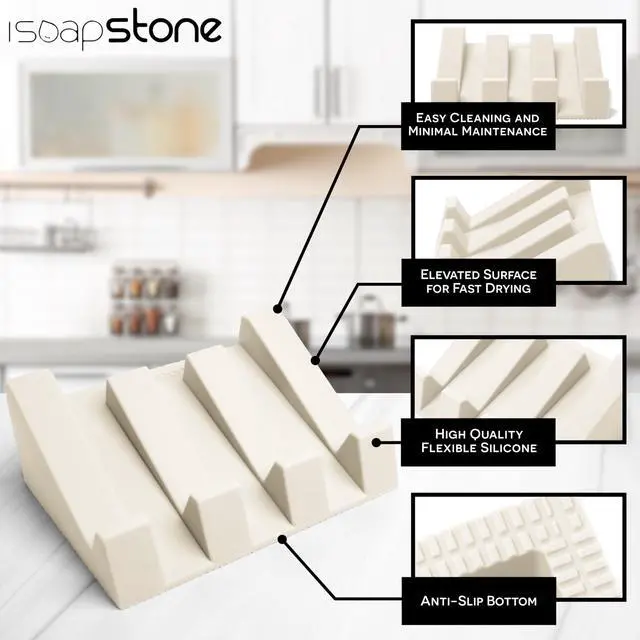Alt view image 5 of 6 - Silicone Soap Dish (USA Patented) Self Draining Bar Soap Holder for Shower Bathroom Sink, Drying Soap Dish Tray Sponge Holder Easy Cleaning Soap Saver Travel Accessories (Beige, 1)
