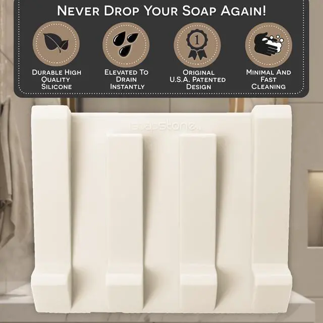 Alt view image 3 of 6 - Silicone Soap Dish (USA Patented) Self Draining Bar Soap Holder for Shower Bathroom Sink, Drying Soap Dish Tray Sponge Holder Easy Cleaning Soap Saver Travel Accessories (Beige, 1)