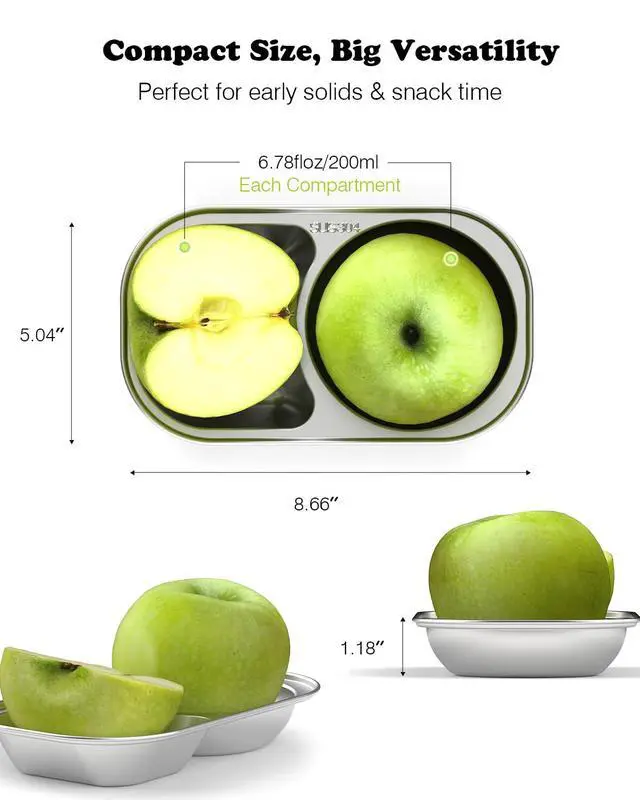 Alt view image 2 of 7 - 2PCS Stainless Steel Toddler Plates with 2 Dividers, Kids Plates for Snack Portion Control, Small Divided Plate for Baby Feeding & Adults Camping, Non-toxic Dishwasher Safe Metal Dish