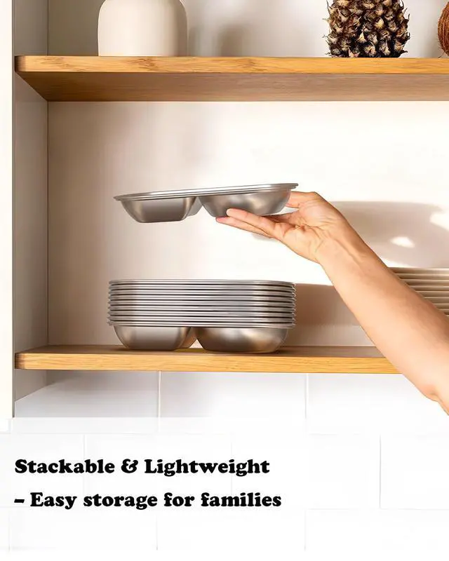 Alt view image 5 of 7 - 2PCS Stainless Steel Toddler Plates with 2 Dividers, Kids Plates for Snack Portion Control, Small Divided Plate for Baby Feeding & Adults Camping, Non-toxic Dishwasher Safe Metal Dish
