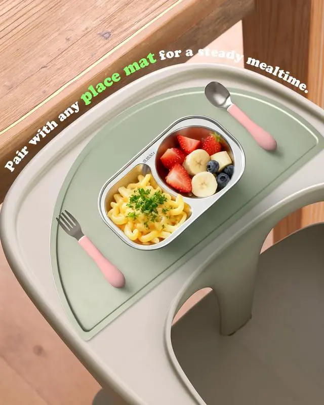 Alt view image 6 of 7 - 2PCS Stainless Steel Toddler Plates with 2 Dividers, Kids Plates for Snack Portion Control, Small Divided Plate for Baby Feeding & Adults Camping, Non-toxic Dishwasher Safe Metal Dish