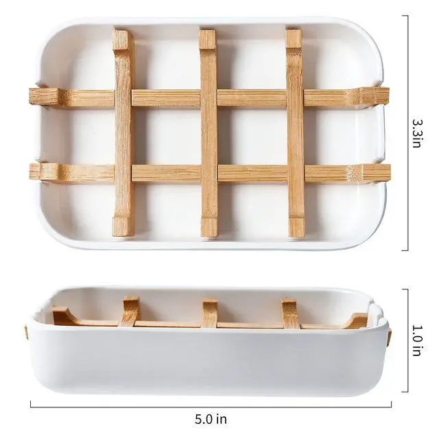 Alt view image 6 of 6 - Soap Dishes for Bar Soap,2 Pack Environmentally-Friendly Bathroom Soap Dishes (Removable),2Pcs/Set Bamboo Soap Dishes Holder,Bathroom Sink Soap Dish,White