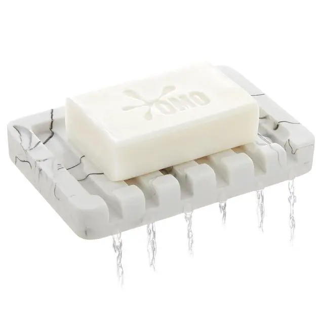 Alt view image 3 of 7 - Self Draining Soap Dish - Marble Look Soap Holder Tray Savers Box Container Sponge Holder for Bathroom Shower Kitchen, White