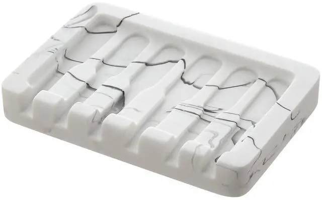 Main image of Self Draining Soap Dish - Marble Look Soap Holder Tray Savers Box Container Sponge Holder for Bathroom Shower Kitchen, White