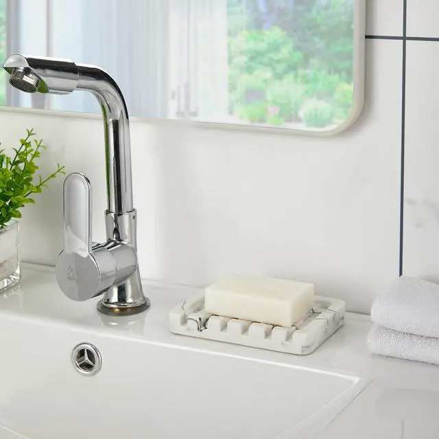 Alt view image 4 of 7 - Self Draining Soap Dish - Marble Look Soap Holder Tray Savers Box Container Sponge Holder for Bathroom Shower Kitchen, White