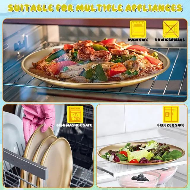 Alt view image 4 of 7 - Kids Plates, 4 PCS Stainless Steel Baby Dinner Plates Set, 8 Inch Toddler Metal Dishes, Unbreakable Dishes for Camping Serving Party, Non Toxic, Matte Finished & Dishwasher Safe, Gold