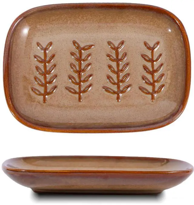 Main image of Aesthetic Ceramic Soap Dish for Shower, Soap Holder with Raised Relief, Shower Soap Dish for Shampoo Bar Or Sponge, Soap Saver for Bathroom, Kitchen, Sink, Decorative Soap Tray (Brown)