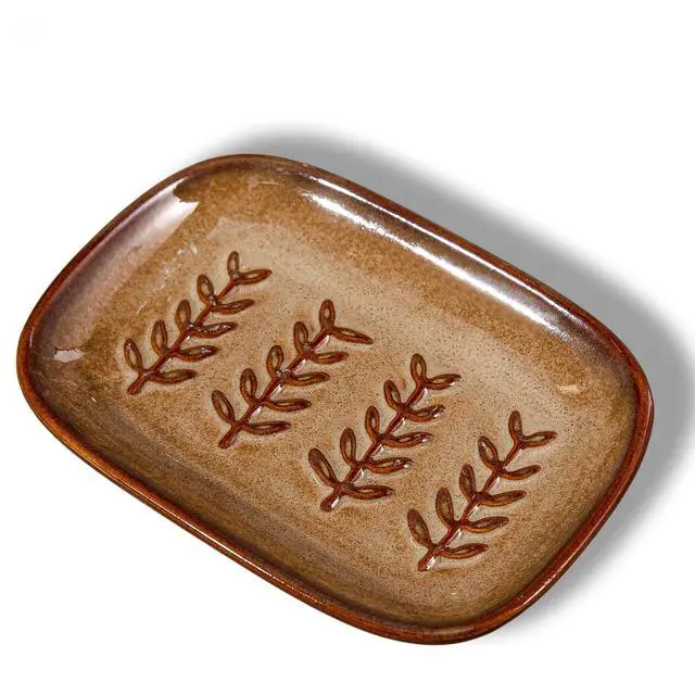Alt view image 2 of 7 - Aesthetic Ceramic Soap Dish for Shower, Soap Holder with Raised Relief, Shower Soap Dish for Shampoo Bar Or Sponge, Soap Saver for Bathroom, Kitchen, Sink, Decorative Soap Tray (Brown)
