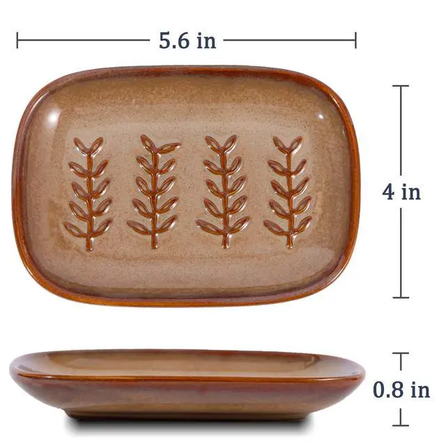 Alt view image 5 of 7 - Aesthetic Ceramic Soap Dish for Shower, Soap Holder with Raised Relief, Shower Soap Dish for Shampoo Bar Or Sponge, Soap Saver for Bathroom, Kitchen, Sink, Decorative Soap Tray (Brown)