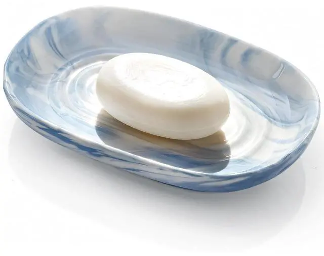 Main image of Blue Ceramic Soap Dish with Unique Marble Texture, Decorative Bar Soap Holder for Bathroom and Kitchen, Cute Soap Dishes for Bar Soap, Jewelry, Family, Valentines Day Gifts (Blue Texture)