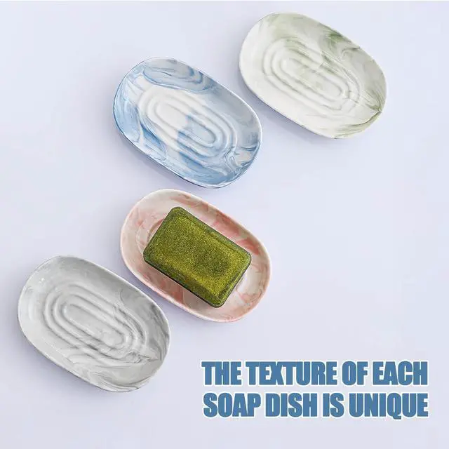 Alt view image 6 of 7 - Blue Ceramic Soap Dish with Unique Marble Texture, Decorative Bar Soap Holder for Bathroom and Kitchen, Cute Soap Dishes for Bar Soap, Jewelry, Family, Valentines Day Gifts (Blue Texture)