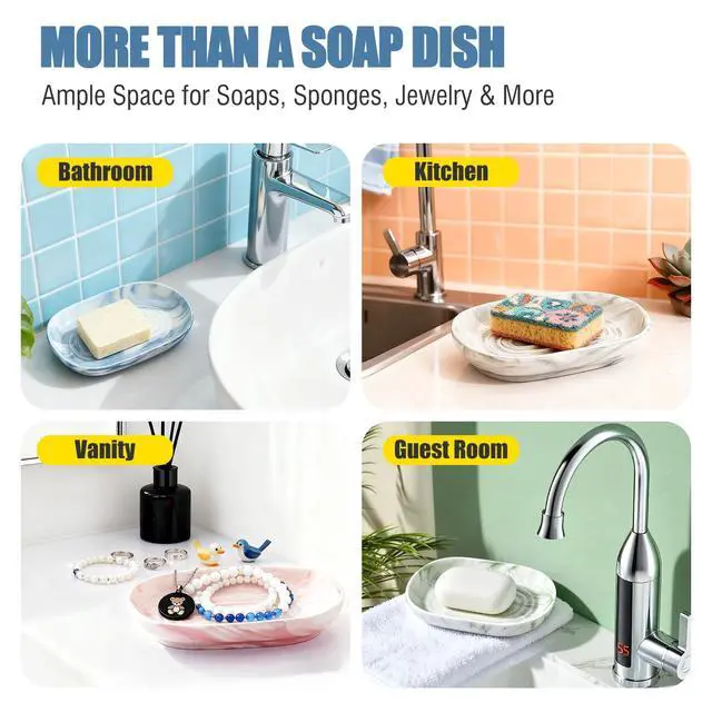 Alt view image 4 of 7 - Blue Ceramic Soap Dish with Unique Marble Texture, Decorative Bar Soap Holder for Bathroom and Kitchen, Cute Soap Dishes for Bar Soap, Jewelry, Family, Valentines Day Gifts (Blue Texture)