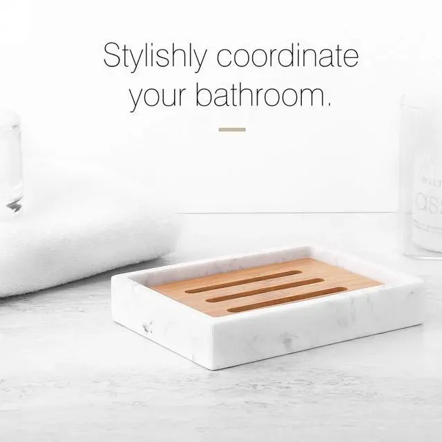 Alt view image 4 of 6 - Bamboo Soap Dish, Resin Soap Holder with Drainage, Wooden Soap Dish for Shower, Bathroom, Sink, Kitchen and Countertop, Gravel White