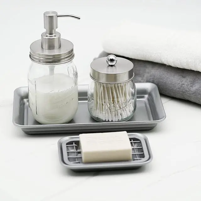Alt view image 4 of 7 - Kitchen and Bathroom Soap Dish Tray - Metal 2-Piece Soap Dish Tray with Drainage Grid and Holder for Kitchen Sink Countertops to Store Soap, Sponges, Scrubbers - Rust Resistant (2 Pack, Silver)