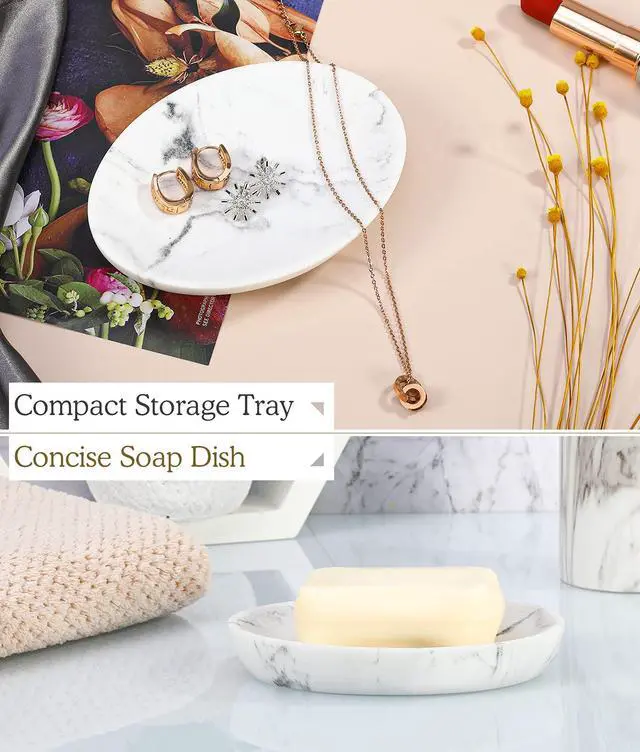 Alt view image 3 of 7 - Soap Dish, Resin Soap Tray Soap Holder Container Box, Marble Pattern Oval Soap Plate Case, Sponge Dish Scrubbers Tray Holder for Bathroom Vanity Shower Kitchen Sink Counter Top, Gravel White