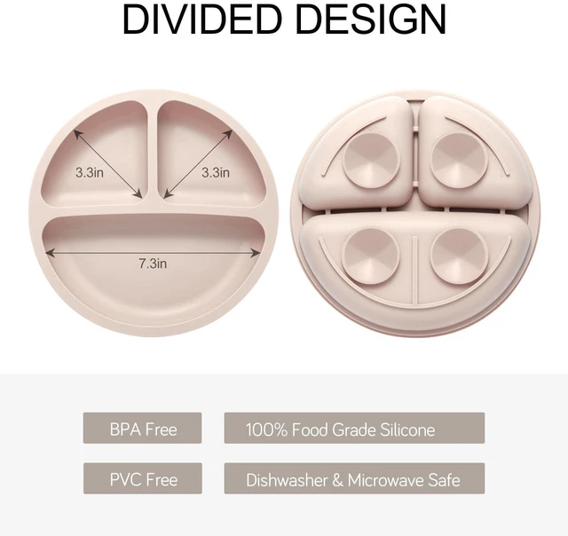 Alt view image 2 of 7 - Toddler Plates, 3 Pack Divided Suction Plates for Baby, Food Grade Silicone Baby Plates, BPA Free, Non-slip, Baby Led Weaning Supplies, Microwave & Dishwasher Safe