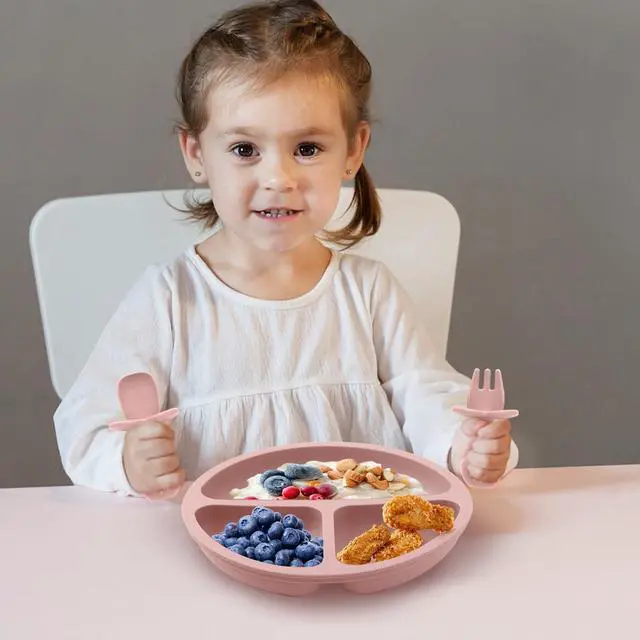 Alt view image 3 of 7 - Toddler Plates, 3 Pack Divided Suction Plates for Baby, Food Grade Silicone Baby Plates, BPA Free, Non-slip, Baby Led Weaning Supplies, Microwave & Dishwasher Safe