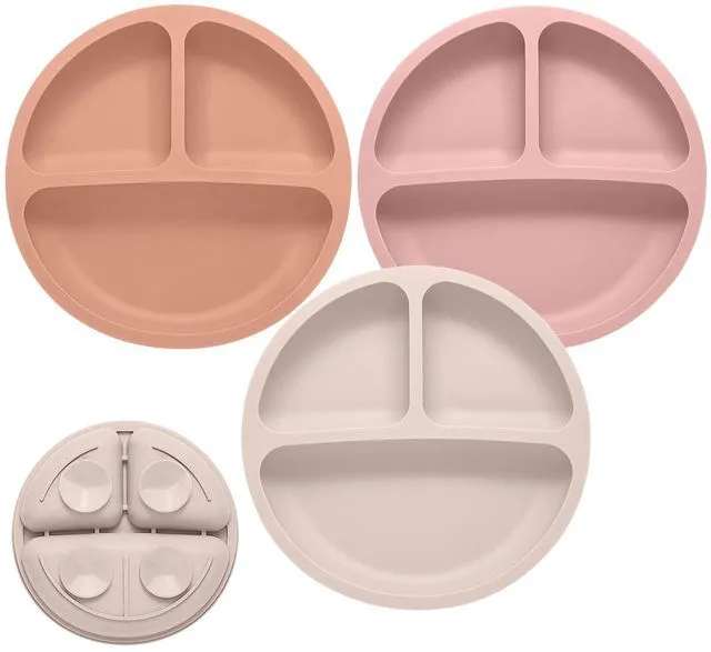 Main image of Toddler Plates, 3 Pack Divided Suction Plates for Baby, Food Grade Silicone Baby Plates, BPA Free, Non-slip, Baby Led Weaning Supplies, Microwave & Dishwasher Safe